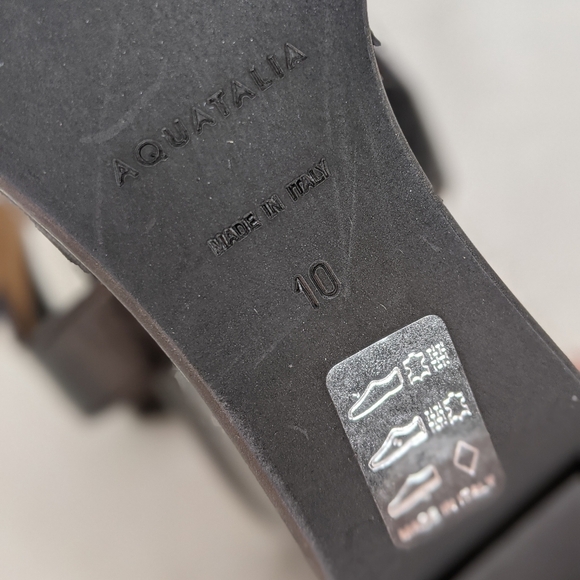 Aquatalia Sandals Nappa Leather Open Toe Slingback Strappy Wedge Black 10 NWOB - Picture 15 of 16